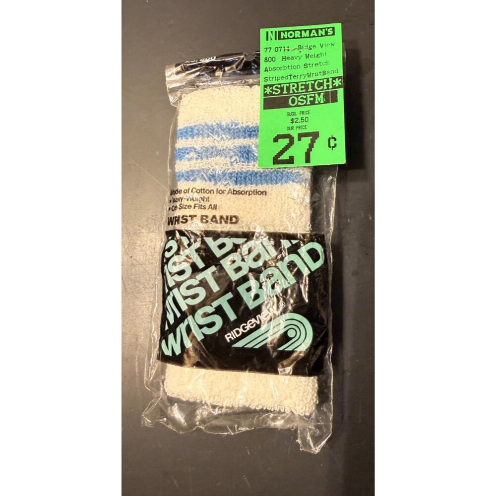 Vintage NOS Ridgeview Wrist Bands Tennis White/Blue Basketball Workout Gorpcore